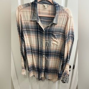 Women’s Lucky Brand Blue and Pink Flannel Shirt
